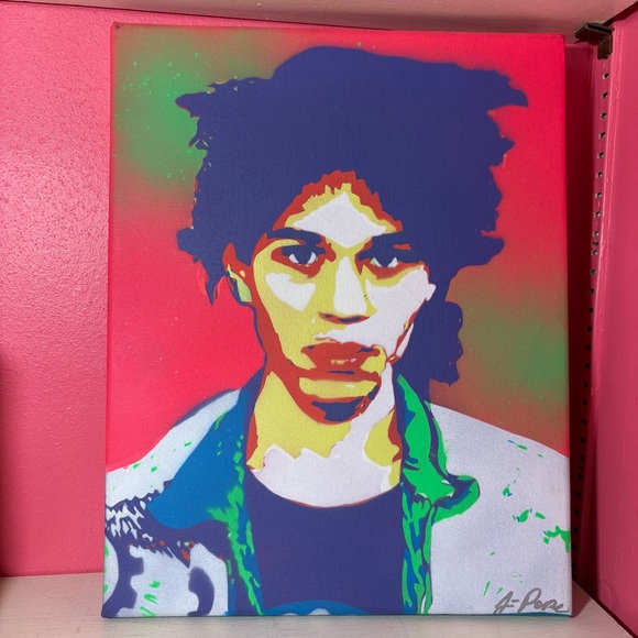 James Daniel Sundquist Original Handcut Stencil Painting UV POP Art Jimi Hendrix